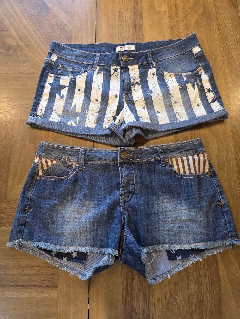 American Flag Jean Shorts Sz 15 America Flag Stars Stripes Patriotic USA Set 2 - Picture 13 of 13